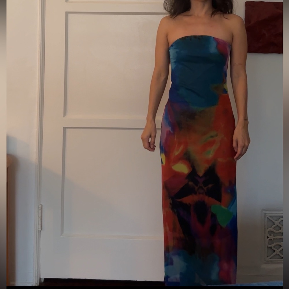 Ombré rainbow mesh midi dress